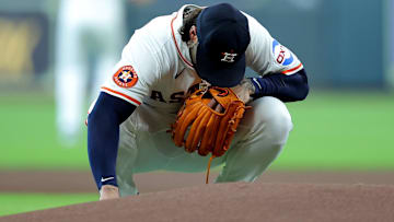 Houston Astros starting pitcher Lance McCullers Jr. (43) on the pitcher's mount prior to the game against the Seattle Mariners at Daikin Park.