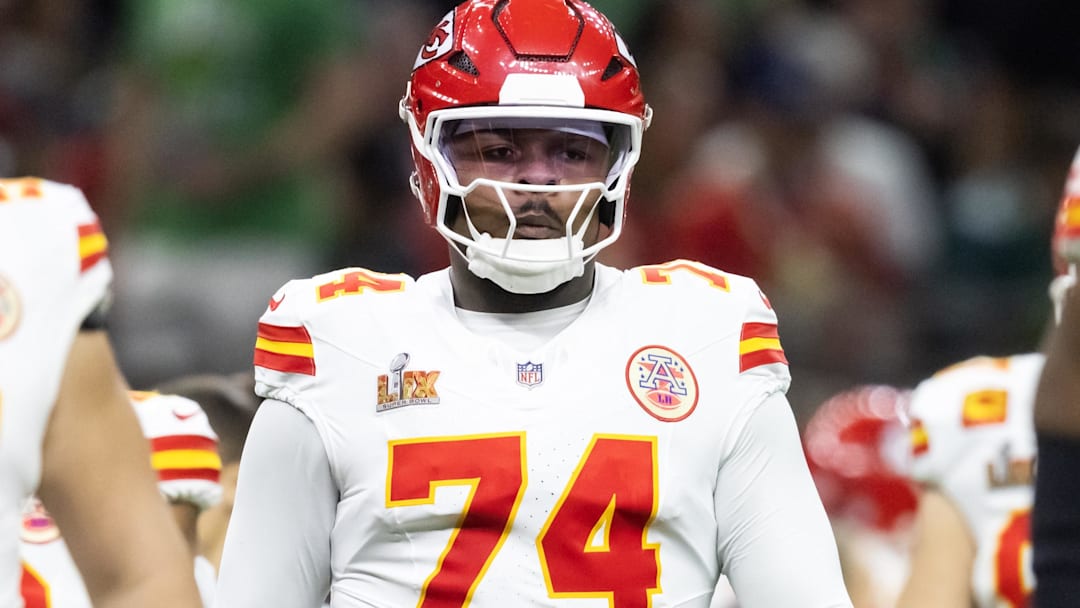 Feb 9, 2025; New Orleans, LA, USA; Kansas City Chiefs offensive tackle Jawaan Taylor (74) against the Philadelphia Eagles in Super Bowl LIX at Ceasars Superdome. Mandatory Credit: Mark J. Rebilas-Imagn Images Feb 9, 2025; New Orleans, LA, USA; Kansas City Chiefs offensive tackle Jawaan Taylor (74) against the Philadelphia Eagles in Super Bowl LIX at Ceasars Superdome. Mandatory Credit: Mark J. Rebilas-Imagn Images