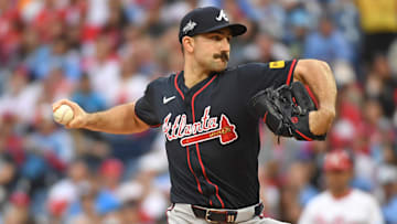 May 27, 2025; Philadelphia, Pennsylvania, USA; Atlanta Braves pitcher Spencer Strider (99) throws a pitch during the first inning against the Philadelphia Phillies at Citizens Bank Park. 