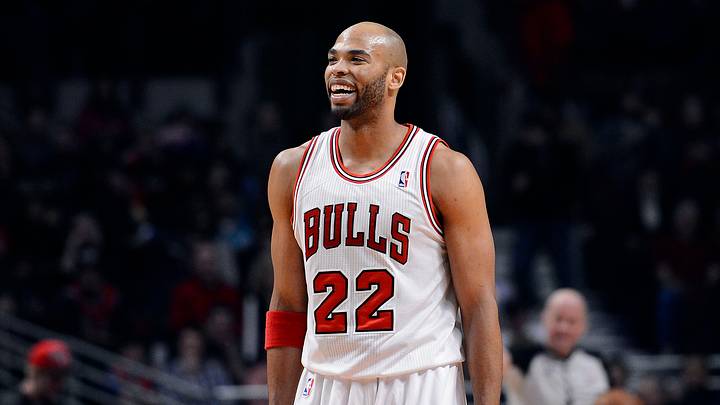 Mar 21, 2013; Chicago, IL, USA; Chicago Bulls power forward Taj Gibson (22) reacts after making a basket against the Portland Trail Blazers during the first half at the United Center. Mandatory Credit: Mike DiNovo-USA TODAY Sports