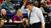 Georgia Tech Yellow Jackets head coach Josh Pastner reacts against the Pittsburgh Panthers during the first half of the second round of the ACC tournament at Greensboro Coliseum. Mandatory Credit: John David Mercer-Imagn Images