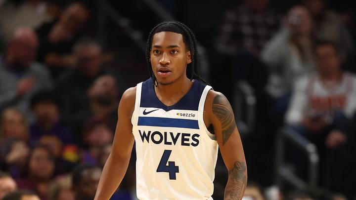 Jan 29, 2025; Phoenix, Arizona, USA; Minnesota Timberwolves guard Rob Dillingham (4) against the Phoenix Suns at Footprint Center. Mandatory Credit: Mark J. Rebilas-Imagn Images