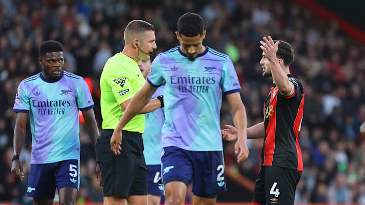 Arsenal's William Saliba was sent off against Bournemouth. Arsenal's William Saliba was sent off against Bournemouth.