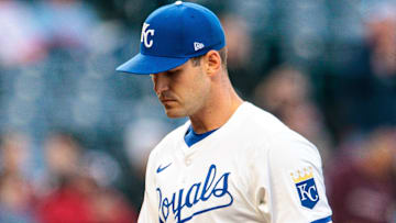 Kansas City Royals pitcher Cole Ragans (55) leaves the field after the second inning