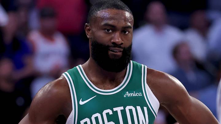 May 16, 2025; New York, New York, USA; Boston Celtics guard Jaylen Brown (7) reacts during the second quarter of game six in the second round of the 2025 NBA Playoffs against the New York Knicks at Madison Square Garden. Mandatory Credit: Brad Penner-Imagn Images