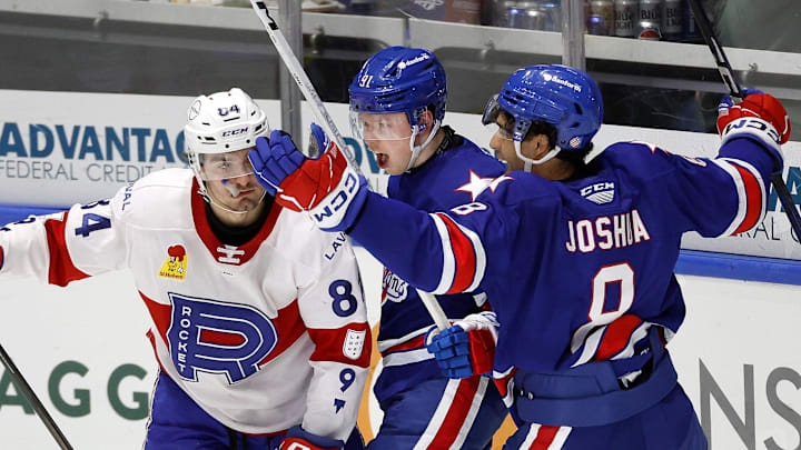 Buffalo Sabres prospect Konsta Helenius while playing for the AHL's Rochester Americans