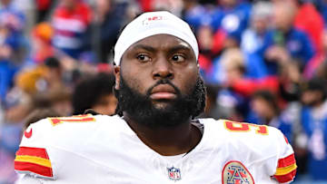 Nov 17, 2024; Orchard Park, New York, USA; Kansas City Chiefs defensive tackle Derrick Nnadi (91) leaves the field before a game against the Buffalo Bills at Highmark Stadium. Mandatory Credit: Mark Konezny-Imagn Images