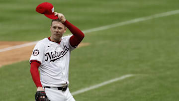 Sep 26, 2024; Washington, District of Columbia, USA; Washington Nationals pitcher Patrick Corbin waves to the crowd while leaving the field.
