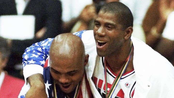 Magic Johnson shoots hoops on yacht in Dream Team Barcelona return 33 years later