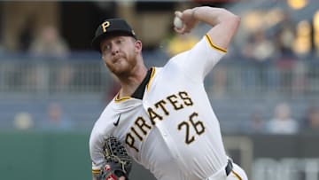 Sep 5, 2024; Pittsburgh, Pennsylvania, USA;  Pittsburgh Pirates starting pitcher Bailey Falter (26) delivers a pitch against the Washington Nationals during the first inning at PNC Park. Mandatory Credit: Charles LeClaire-Imagn Images