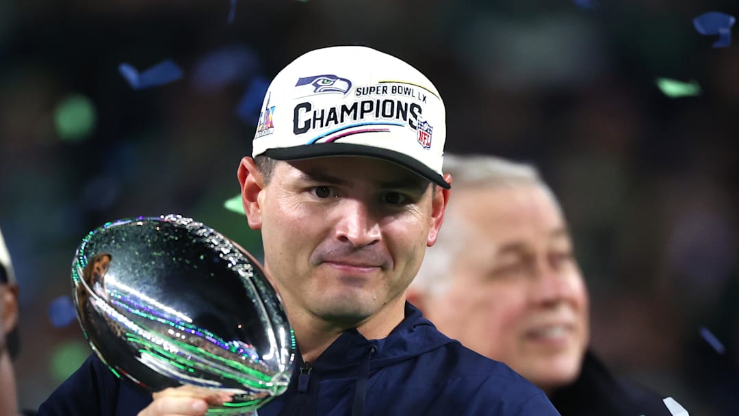 Seattle Seahawks head coach Mike Macdonald celebrates