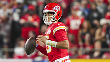 Sep 5, 2024; Kansas City, Missouri, USA; Kansas City Chiefs starting quarterback Patrick Mahomes (15) drops back to pass during the first half against the Baltimore Ravens at GEHA Field at Arrowhead Stadium. Mandatory Credit: Jay Biggerstaff-Imagn Images