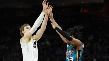 Dec 20, 2022; Detroit, Michigan, USA;  Utah Jazz forward Lauri Markkanen (23) shoots on Detroit