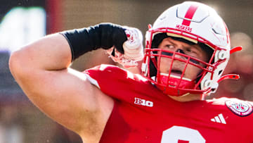 Nebraska Cornhuskers defensive lineman Ty Robinson (9) celebrates after a sack