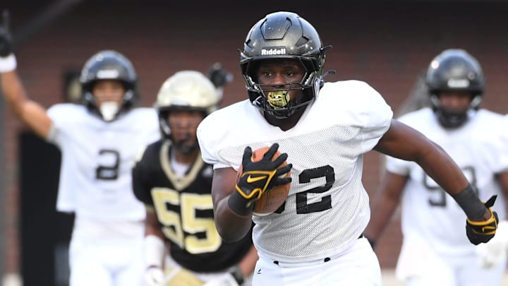 Gaffney faces off against Greer Thursday, Aug. 7, 2025, during a football scrimmage at Gaffney High School in Gaffney, South Carolina.