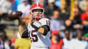 Oct 14, 2023; Nashville, Tennessee, USA;  Georgia Bulldogs quarterback Carson Beck (15) throws the ball against the Vanderbilt Commodores during the first half at FirstBank Stadium. Mandatory Credit: Steve Roberts-USA TODAY Sports