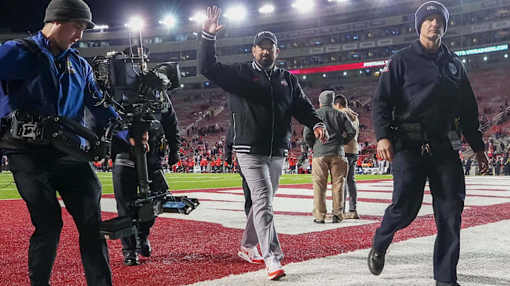 Oct 28, 2023; Madison, Wisconsin, USA; Ohio State Buckeyes head coach Ryan Day leaves the field following the NCAA football game against the Wisconsin Badgers at Camp Randall Stadium. 