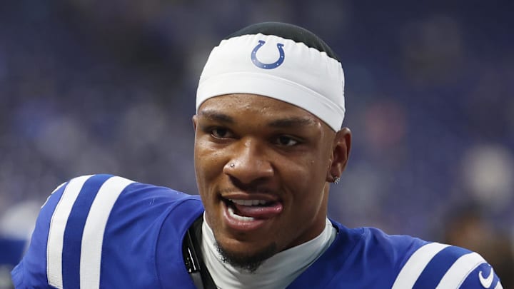 Indianapolis Colts quarterback Anthony Richardson walks off the field