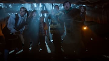 CARVED - When a heartbroken teenage playwright, her younger brother, and a disparate group of survivors become trapped in a historical reenactment village on Halloween night, they must band together to survive a relentless assault by a sentient and vengeful pumpkin. (Courtesy of Disney)
COREY FOGELMANIS, PEYTON ELIZABETH LEE, CARLA JIMENEZ, DJ QUALLS, JONAH LEES, SASHA MASON