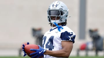 Jun 10, 2025; Arlington, TX, USA; Dallas Cowboys running back Jaydon Blue (34) goes through a drill during practice at the Ford Center at the Star Training Facility in Frisco, Texas. Mandatory Credit: Chris Jones-Imagn Images