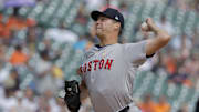 Boston Red Sox pitcher Rich Hill (44) pitches in the fifth inning against the Detroit Tigers at Comerica Park on Sept 1.