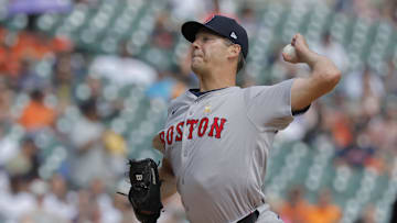Boston Red Sox pitcher Rich Hill (44) pitches in the fifth inning against the Detroit Tigers at Comerica Park on Sept 1.