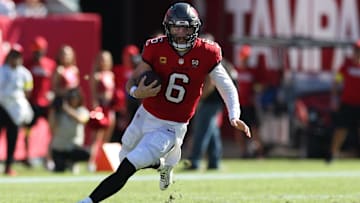 Baker Mayfield and the Tampa Bay Buccaneers are favored against the New Orleans Saints on Sunday.
