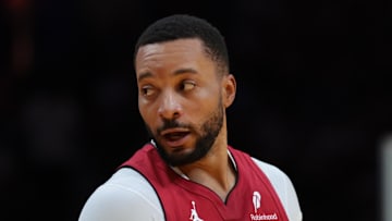 Nov 7, 2025; Miami, Florida, USA; Miami Heat guard Norman Powell (24) looks on against the Charlotte Hornets during the second quarter of an NBA Cup game at Kaseya Center. Mandatory Credit: Sam Navarro-Imagn Images