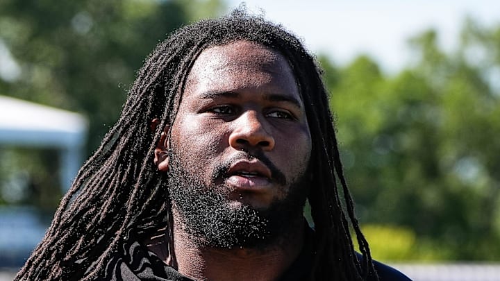 Detroit Lions defensive tackle Alim McNeill (54) walks of the field after practice during training camp at Meijer Performance Center 