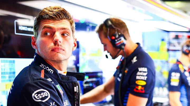 MONZA, ITALY - SEPTEMBER 01: Max Verstappen of the Netherlands and Oracle Red Bull Racing looks on in the garage prior to the F1 Grand Prix of Italy at Autodromo Nazionale Monza on September 01, 2024 in Monza, Italy. (Photo by Mark Thompson/Getty Images)