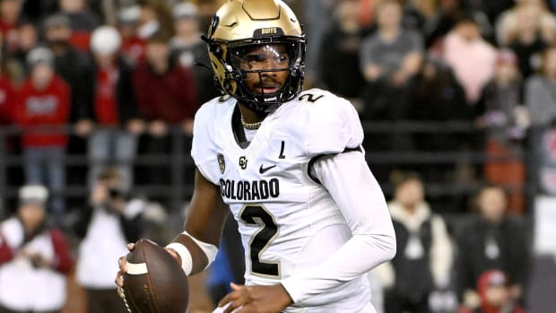 Colorado Buffaloes quarterback Shedeur Sanders against the Washington State Cougars in the first half at Gesa Field