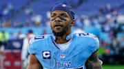 Tennessee Titans running back Tony Pollard exits the field after the game against the Seattle Seahawks