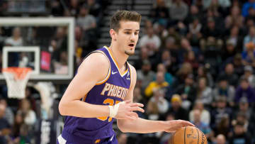 Feb 6, 2019; Salt Lake City, UT, USA; Phoenix Suns forward Dragan Bender (35) dribbles the ball during the first quarter against the Utah Jazz at Vivint Smart Home Arena. Mandatory Credit: Russ Isabella-USA TODAY Sports