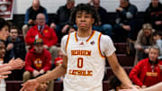 Bergen Catholic #0 Julius Avent make his entrance. Ridgewood boys basketball hosts Bergen Catholic in a game on Tuesday, Jan. 28, 2025.