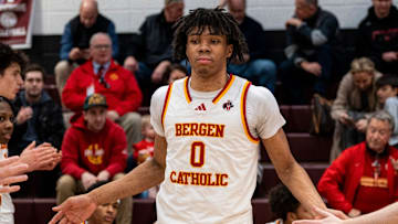 Bergen Catholic #0 Julius Avent make his entrance. Ridgewood boys basketball hosts Bergen Catholic in a game on Tuesday, Jan. 28, 2025.