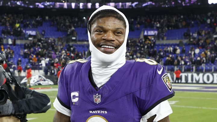 Baltimore Ravens quarterback Lamar Jackson celebrates after defeating the Pittsburgh Steelers. Baltimore Ravens quarterback Lamar Jackson celebrates after defeating the Pittsburgh Steelers.
