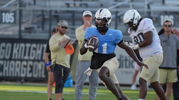 UCF quarterback Jacurri Brown during UCF Spring football practice at FBC Mortgage Stadium in Orlando, Friday, April 11, 2025.