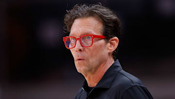 Atlanta Hawks head coach Quin Snyder reacts against the Detroit Pistons.