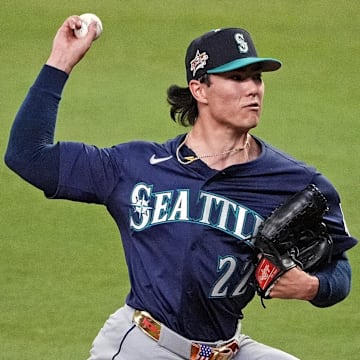 Bryan Woo (22) of the Seattle Mariners is an interesting prop target on Tuesday night.