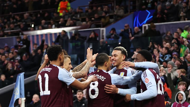 Aston Villa players celebrate against Celtic 