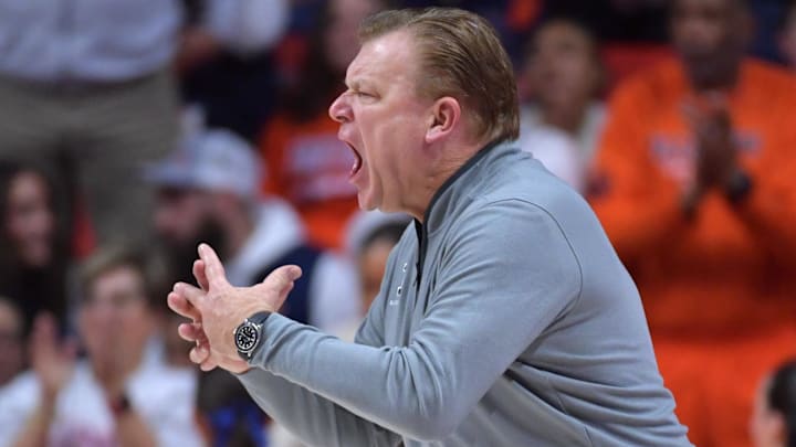 llinois Fighting Illini head coach Brad Underwood reacts during the second half against the Penn State Nittany Lions at State Farm Center. 