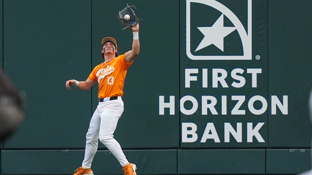 Tennessee outfielder Reese Chapman catches the ball during a game against Ole Miss.