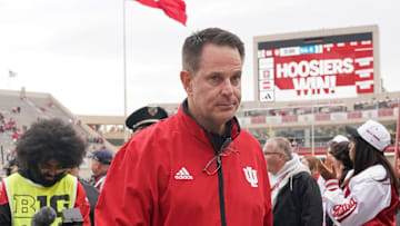 Oct 25, 2025; Bloomington, Indiana, USA; Indiana Hoosiers head coach Curt Cignetti walks off the field after the game against the UCLA Bruins at Memorial Stadium. 