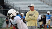 UCF Head Football Coach Scott Frost during UCF Spring football practice at FBC Mortgage Stadium in Orlando, Friday, April 11, 2025.