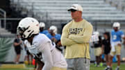 UCF Head Football Coach Scott Frost during UCF Spring football practice at FBC Mortgage Stadium in Orlando, Friday, April 11, 2025.