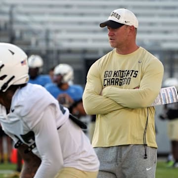 UCF Head Football Coach Scott Frost during UCF Spring football practice at FBC Mortgage Stadium in Orlando, Friday, April 11, 2025.