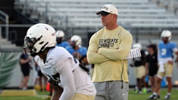 UCF Head Football Coach Scott Frost during UCF Spring football practice at FBC Mortgage Stadium in Orlando, Friday, April 11, 2025.