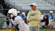 UCF Head Football Coach Scott Frost during UCF Spring football practice at FBC Mortgage Stadium in Orlando, Friday, April 11, 2025.