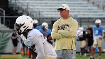 UCF Head Football Coach Scott Frost during UCF Spring football practice at FBC Mortgage Stadium in Orlando, Friday, April 11, 2025.