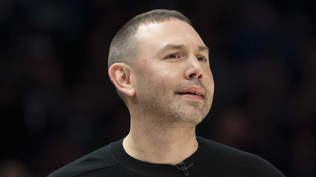 Apr 30, 2026; Minneapolis, Minnesota, USA; Denver Nuggets head coach David Adelman looks on against the Minnesota Timberwolves in the first half during game six of the first round of the 2026 NBA Playoffs at Target Center. Mandatory Credit: Jesse Johnson-Imagn Images